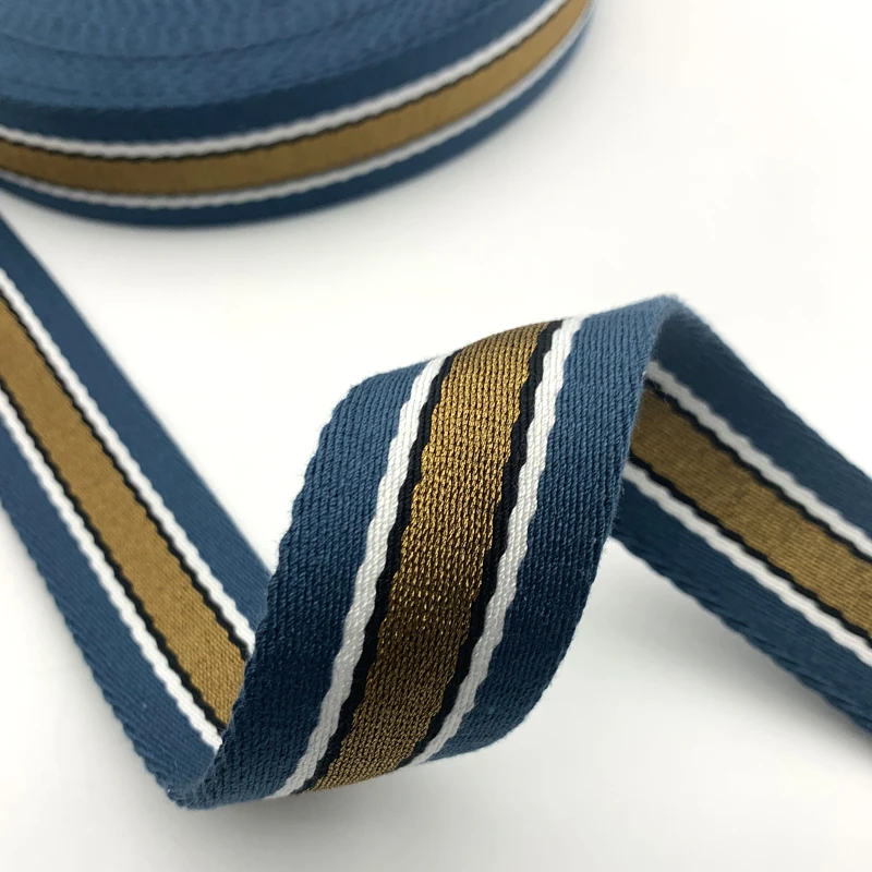 gold metallic mix cotton webbing 1.5 inch 2.8mm thickness for bag straps