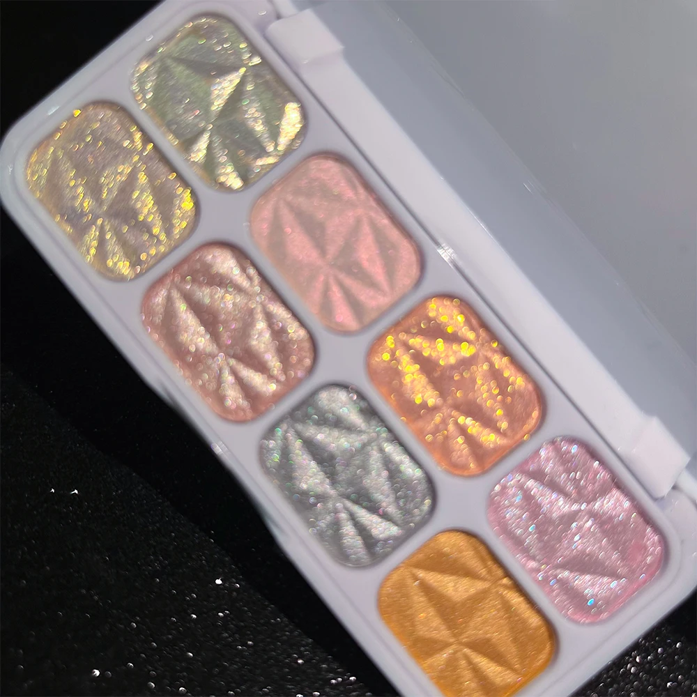 8 Color Makeup Pressed Powder Shimmer Highlighter Palette Makeup Glitter Face Highlighter