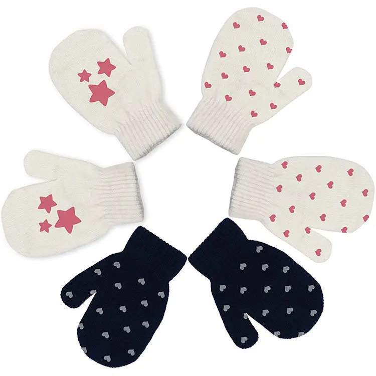 Rubber Silk Plastic print magic gloves for kids Love Heart Custom Winter Warm Mittens for children Kids
