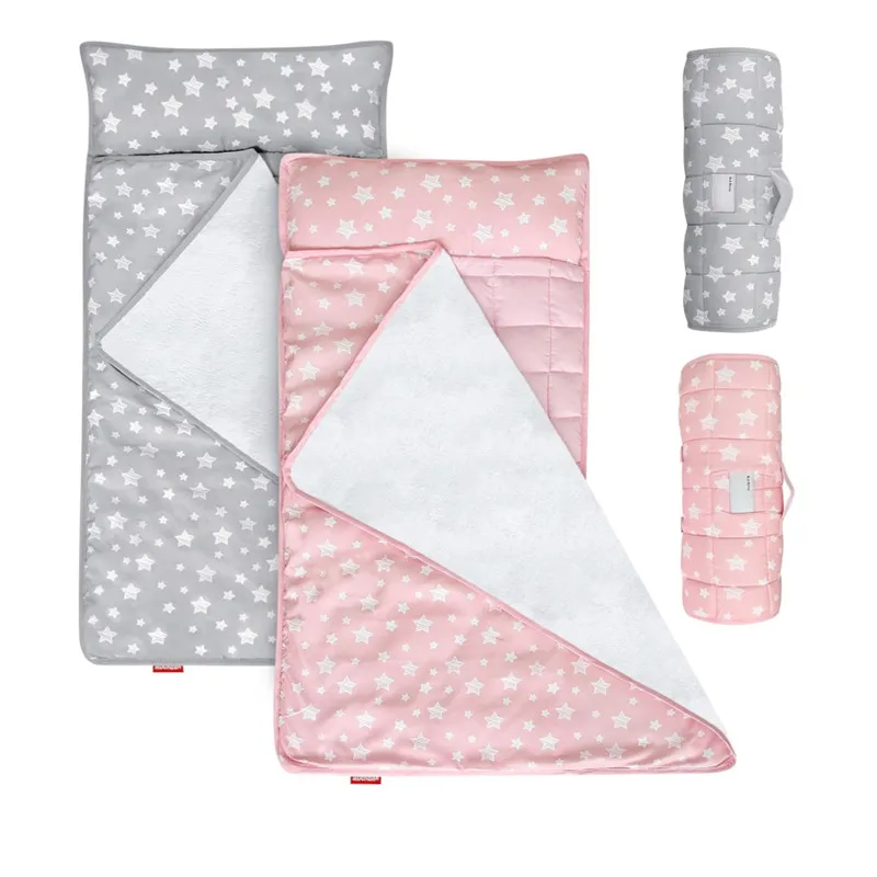 rolling up toddler nap mat with pillow and fleece minky blanket for kids preschool travel sleeping bag for boys and girls kids
