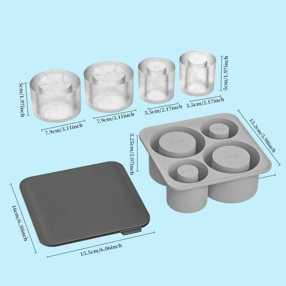 4 Pcs Silicone Hollow Cylinder Ice Cube Tray for Tumbler Cup 30oz 40oz Water Tumbler Bottle