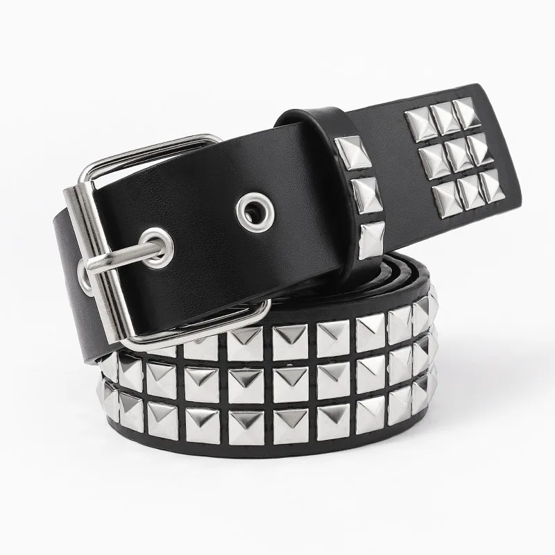New Punk Pyramid Y2K Gothic Square Rivet Waist Band Women American Europe Retro Belts Custom Length Silver Girls Subculture