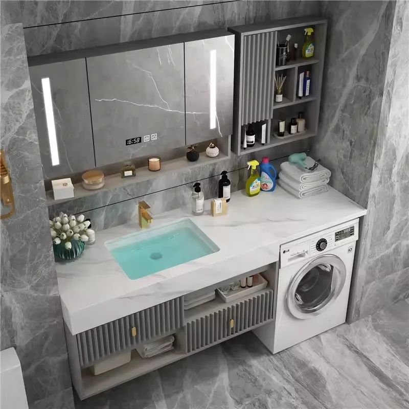 Simple rock plate bathroom cabinet combination modern bathroom washbasin balcony drum washing machine integrated cabinet