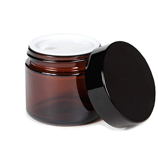 60ml  Amber Glass Round Jars with White Inner Liners and black Lids.Glass Jars Prefect for Cosmetics and Face cream Lotion