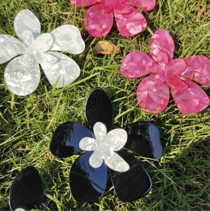 Trendy Black Exaggerated Acrylic Acetate Resin Large Flower Drop Earrings for Women Holiday Party Statement Jewelry