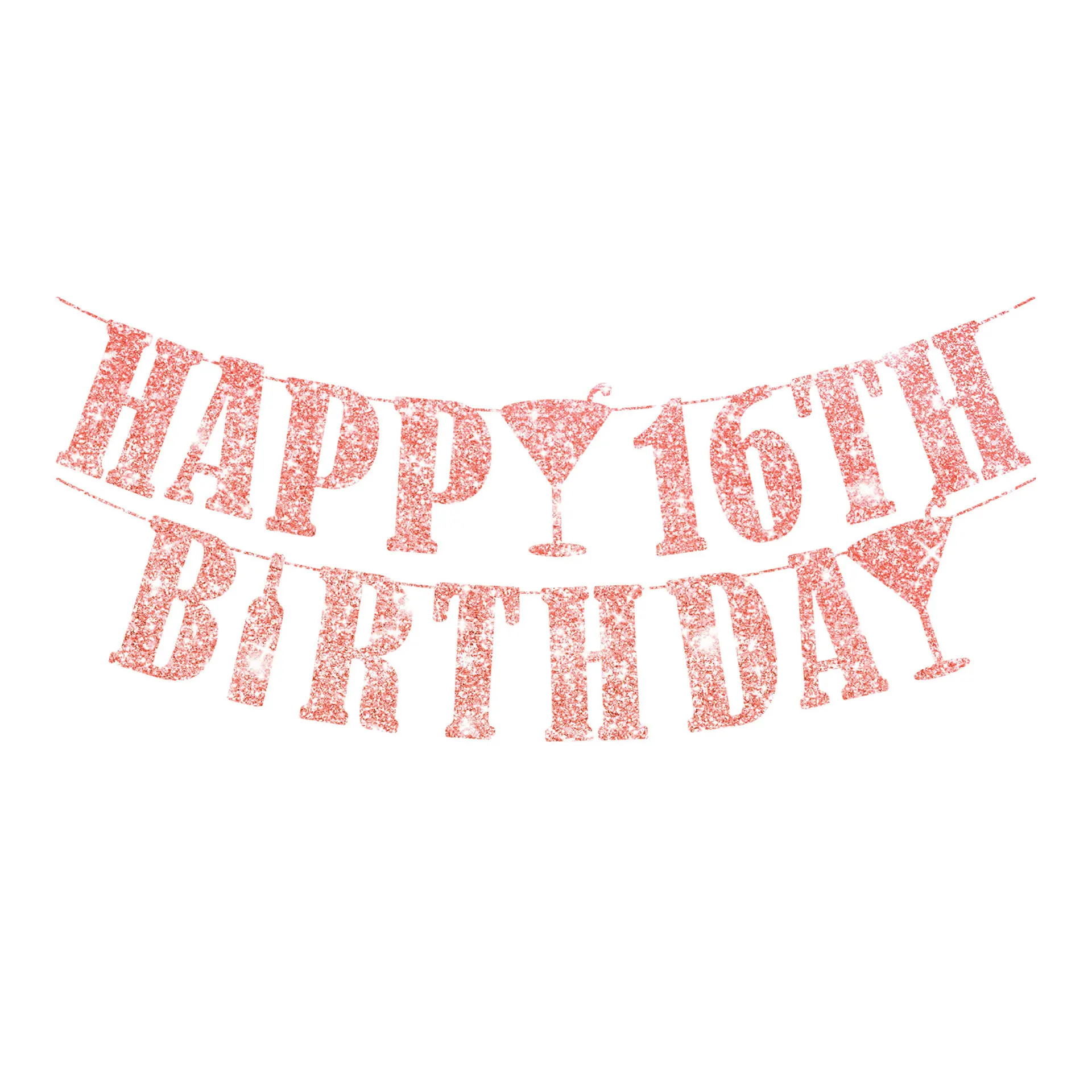 Glitter Rose Gold Happy Birthday Banner Flash Flag Pull the Flag Party Decoration Rose Gold  Happy Birthday Letter Customize