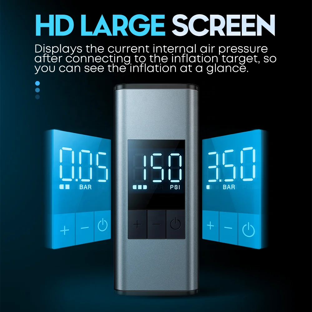CYCLAMI Mini Bike Pump A3 Max Air Pump with Display 150 PSI Portable Mini Bicycle Inflator SV FV Valve Road MTB Bike Mini Pump
