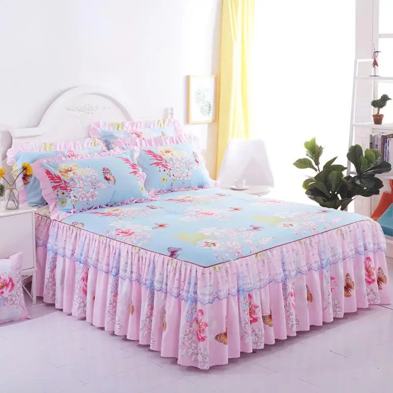 High Quality Double Lace Bed Sheets with Bed Skirt bed sheet bedding set pillow case