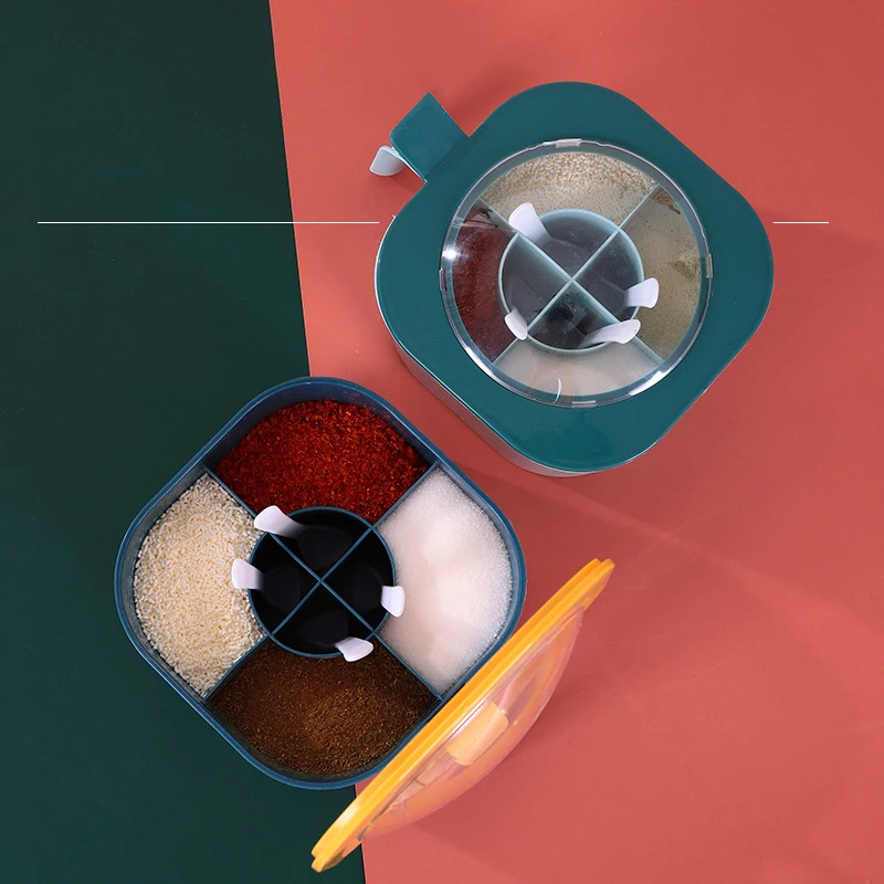Household kitchen PP four grid seasoning box condiment salt sugar monosodium glutamate seasoning jar