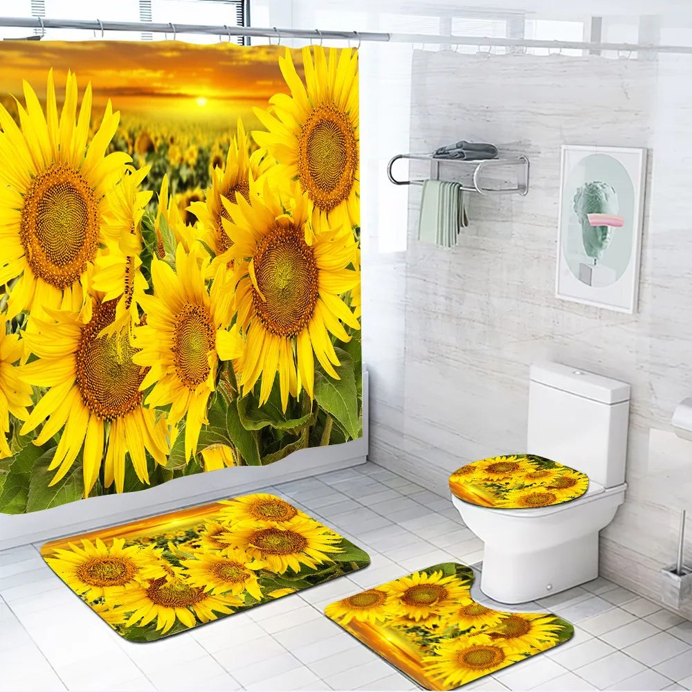 Hot Sale Thick Large Bathroom Shower Curtains, Wholesale Eva Sunflower Design Shower Curtain/