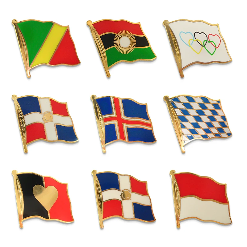 Custom Logo National Metal Magnet Cross Double Flags Brooch Badge Saudi Puerto Rico Ukraine American Palestine Country Flag Pin