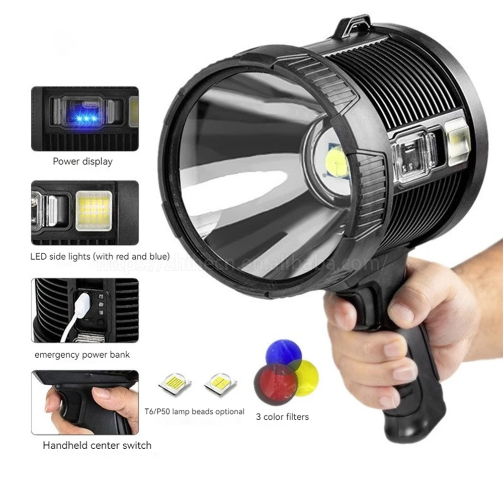 High Power P50 Powerful Long Range Flashlight Portable With Stand Camping Light Outdoor Emergency Led Searchlight
