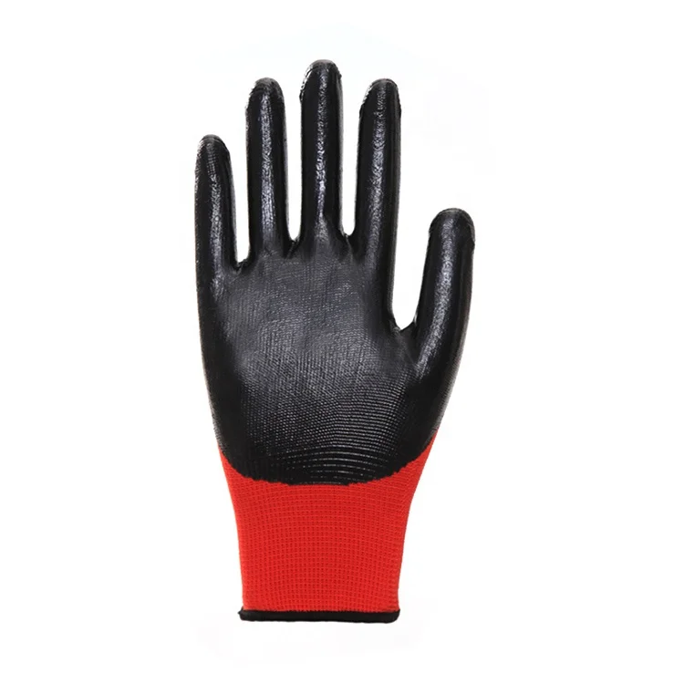 
 Дешевые Нитриловые Перчатки красные полиэфирные оболочки нитриловые покрытием безопасные рабочие перчатки защитные перчатки  