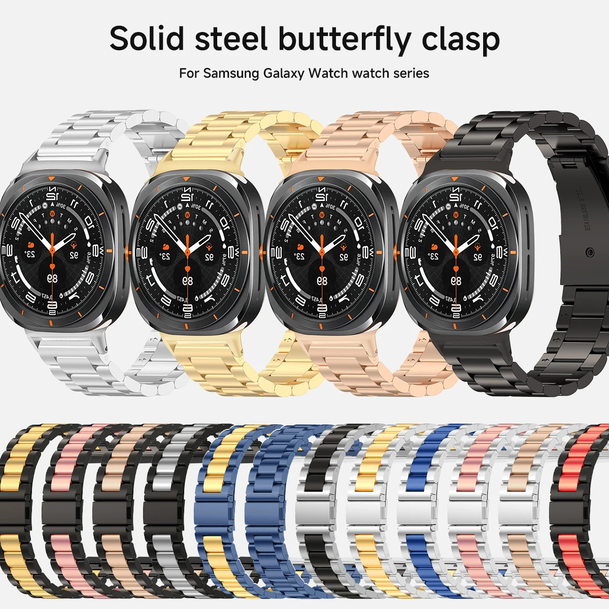 Quick Fit Stainless Steel Strap for Samsung Galaxy Watch 7 Ultra 47mm Metal Bracelet for Galaxy Watch 7 Replacement Accessories