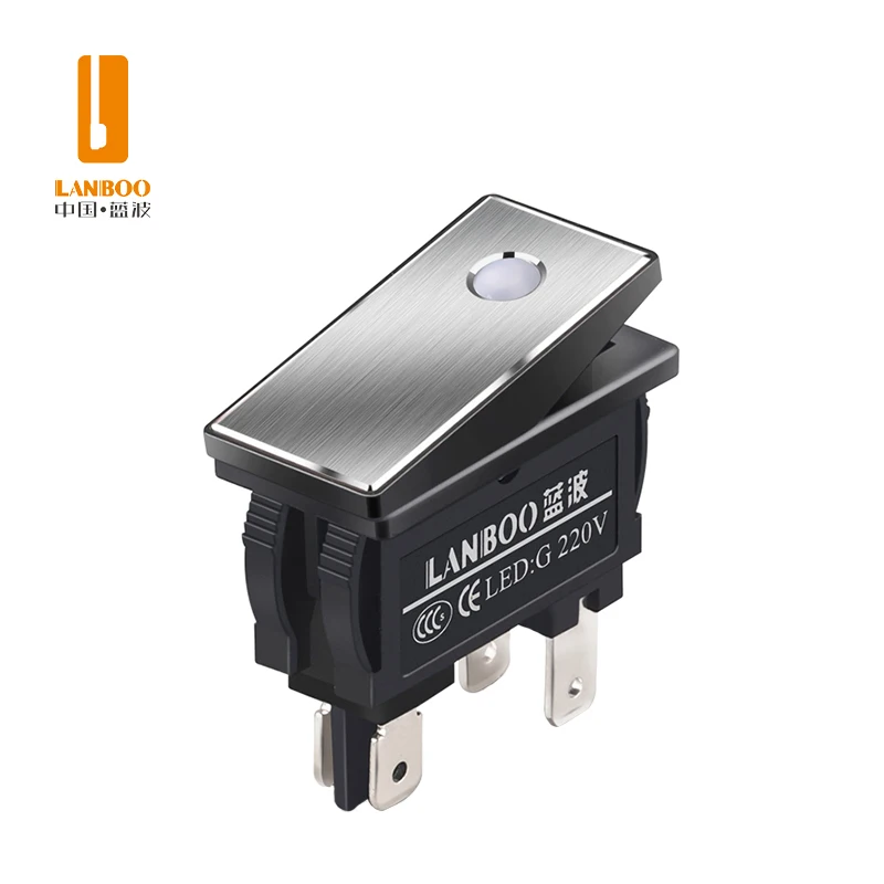 LANBOO 28x10.5mm 20A metal boat type switch with LED light large current warped plate boat type switch KCD3