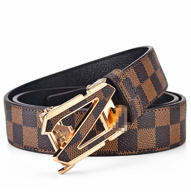 high quality leather belt Z buckle plaid leather belt luxury Business Automatic belts leather men genuine
