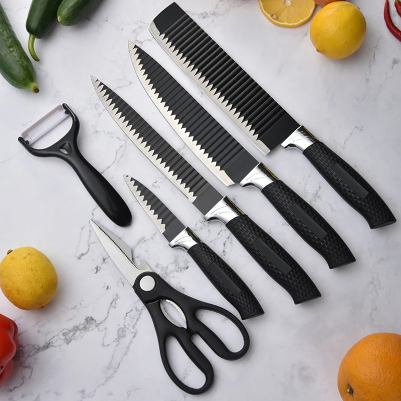 Customized Logo Cooking Tools Stainless Steel 6pcs Kitchen Knife Sets Plastic Handle Non-stick Knives Set