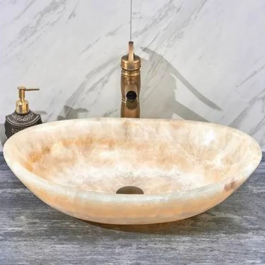 Oval natural stone modern bathroom sink for bathroom and toilet