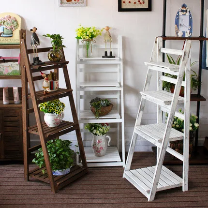 Factory Cheap Vintage Plant Display Rack 3 Tiered Adjustable Wood Bookshelf