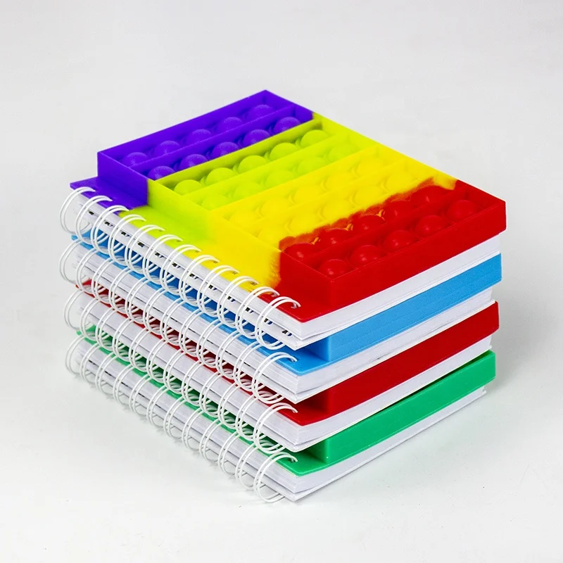 Reliver Stress Autism Rainbow Push Antistress Pops-it Spiral note book cover bubble silicon fidget poppes its notebook