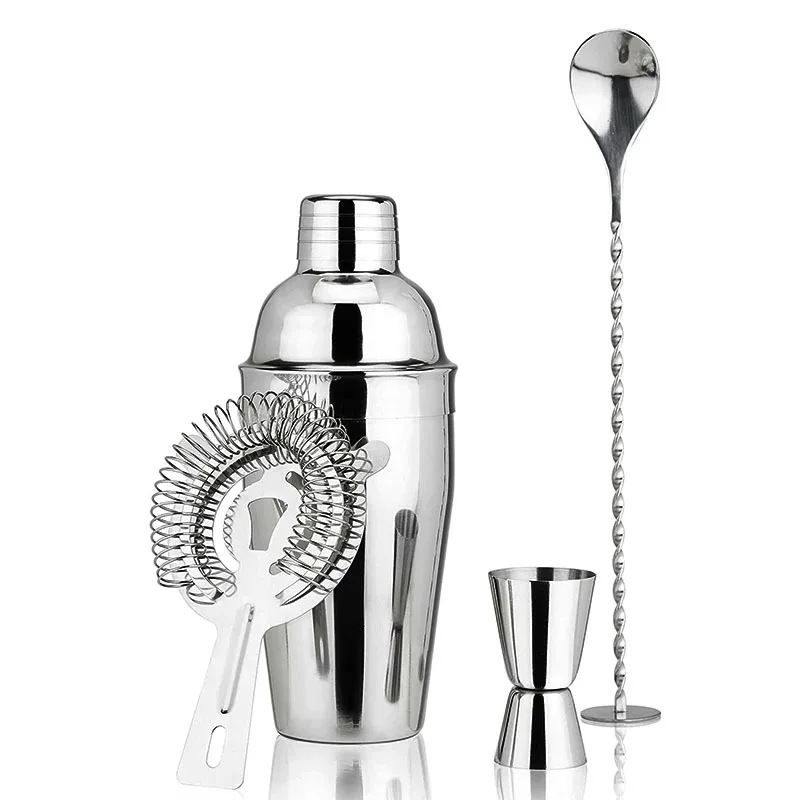 4 pcs stainless steel  manufacturer bartender kit cocktail shaker set cocktail shaker kit cocktail shaker bar accessories
