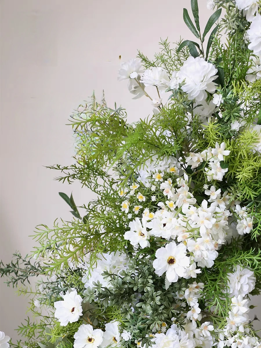 Custom Wedding Green Wild Flowers Artificial Silk White Roses Floral Greenery Arch Backdrop Event Arches for Birthday Party