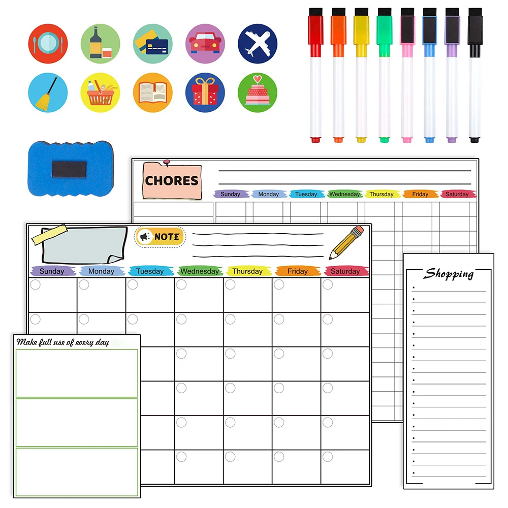 Flexible Magnetic Monthly Weekly Planner Calendar Set Whiteboard Sheet For Home Kitchen