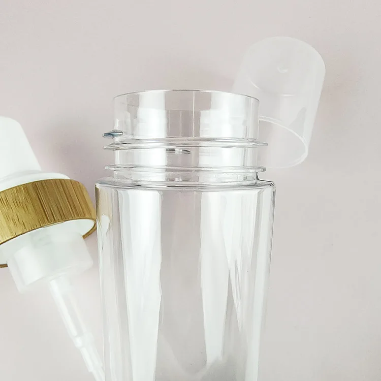 hot sale 150ml empty clear color bamboo collar plastic foaming soap foam pump bottle with bamboo lid