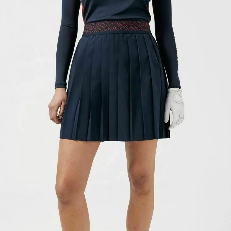 High Quality Plain Black Custom Logo Satin Golf High Waist Wrap Elastic Flared Pleated Skirt