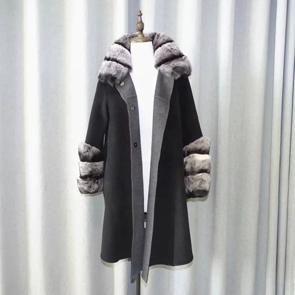 2022   Popular  women   Cashmere  coat    Women Warm Fashion wool and   fur trim  overcoat