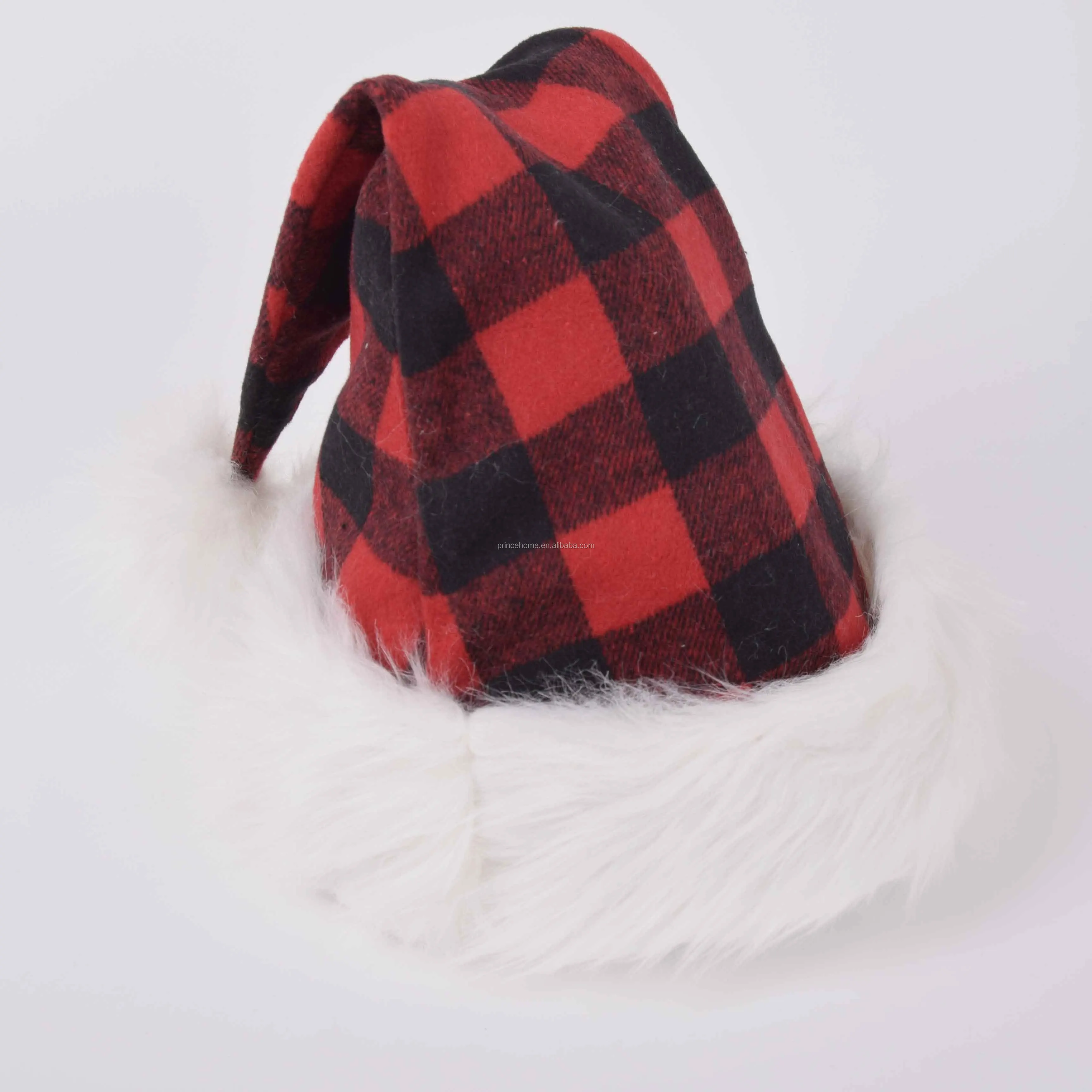 Забавное украшение на заказ, шапки Санта-Клауса в красно-черную клетку для рождественской вечеринки с белым мехом и помпоном