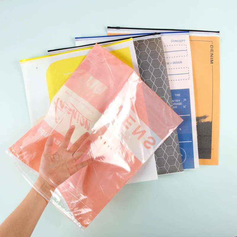 One Side Translucent Clothing Zipper Bags Custom Logo T Shirt Clothes Bikini Packaging Zip Lock Plastic Bag For Swimwear