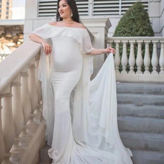 2020 new elegant sexy off shoulder cloak pregnancy dresses maternity for photoshoot