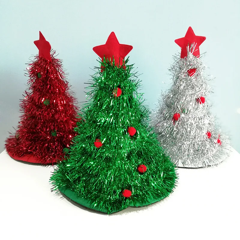 Hot Selling Chrismtas Dress Up Hats For Green Christmas Tree Design With Light  Tinsel Christmas Hat Decorations
