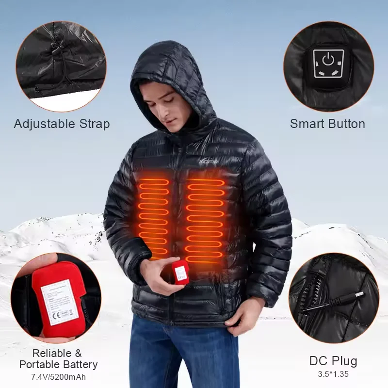 clothes cheap carbon fiber warm cold winter 3m thermal rechargeable power bank electronic  button inner clothes jacket