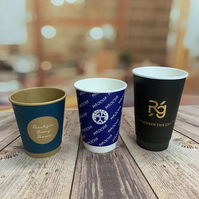 HANLU 12oz/16oz/24oz Custom Disposable Hot Drink Coffee Paper Cups with Lids Sleeves