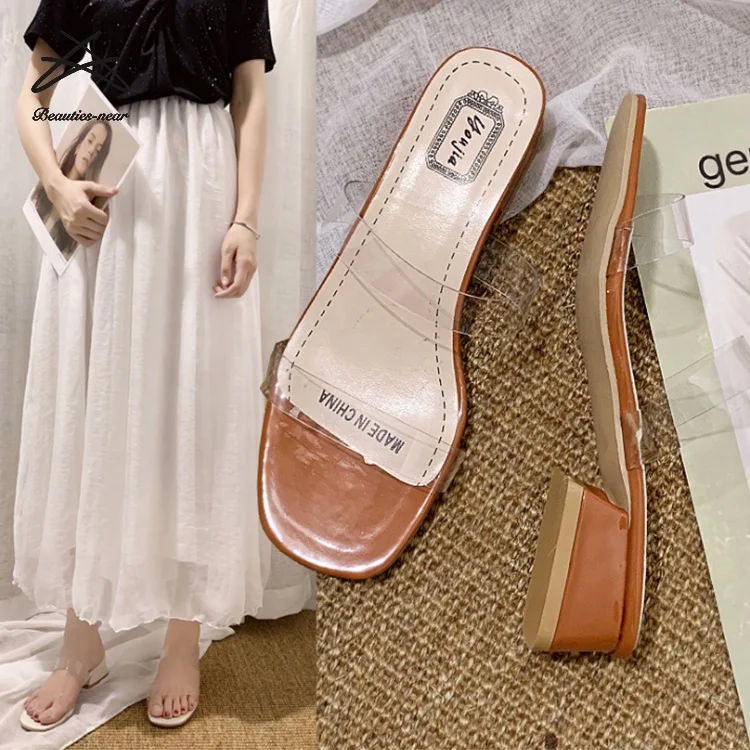 womens summer women crystal open transparent clear block heel sandals for ladies slippers shoes