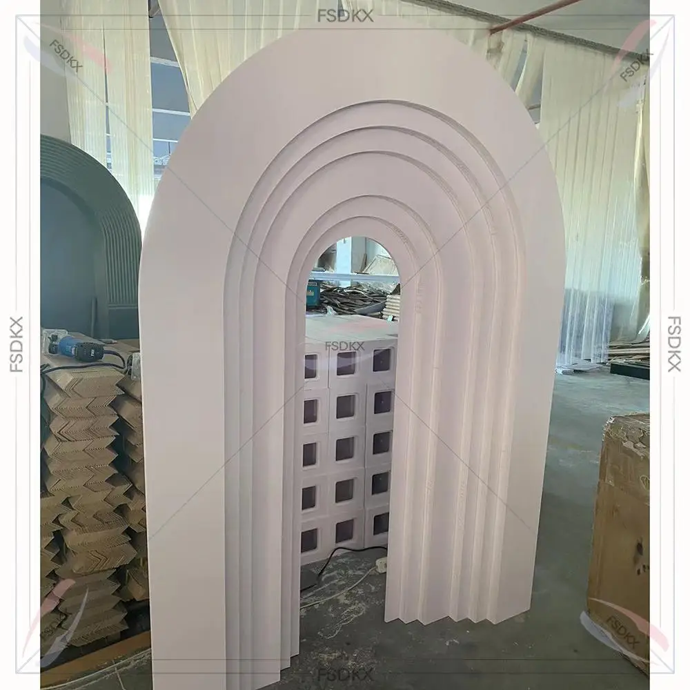 Luxury Top Quality White Pink Ripple Arc Arch Backdrop Wedding Reception Backdrop Design For Party Banquet Reception