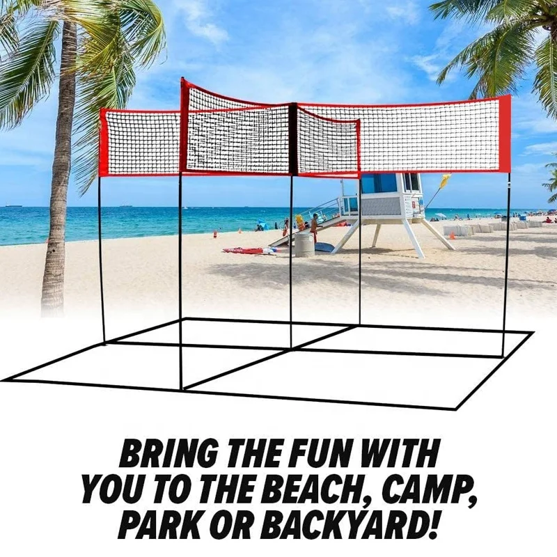 foldable 4 player badminton and volleyball net using outdoor on travel