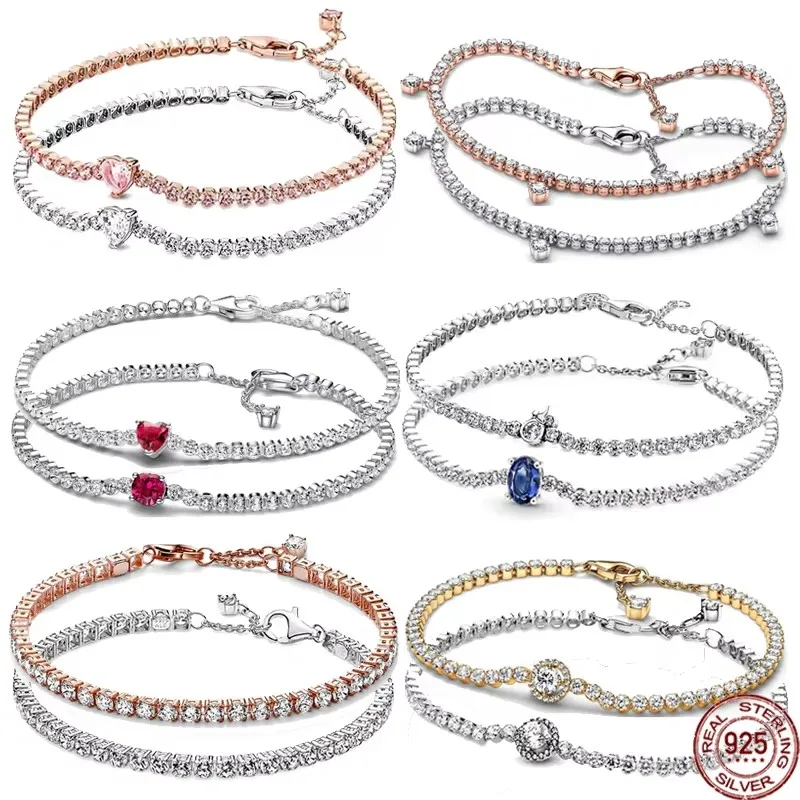 Новый 925 стерлингового серебра женский Изысканный красный циркониевый браслет подходит для сочетания стильные шармы бусины Diy Ювелирные изделия Подарки