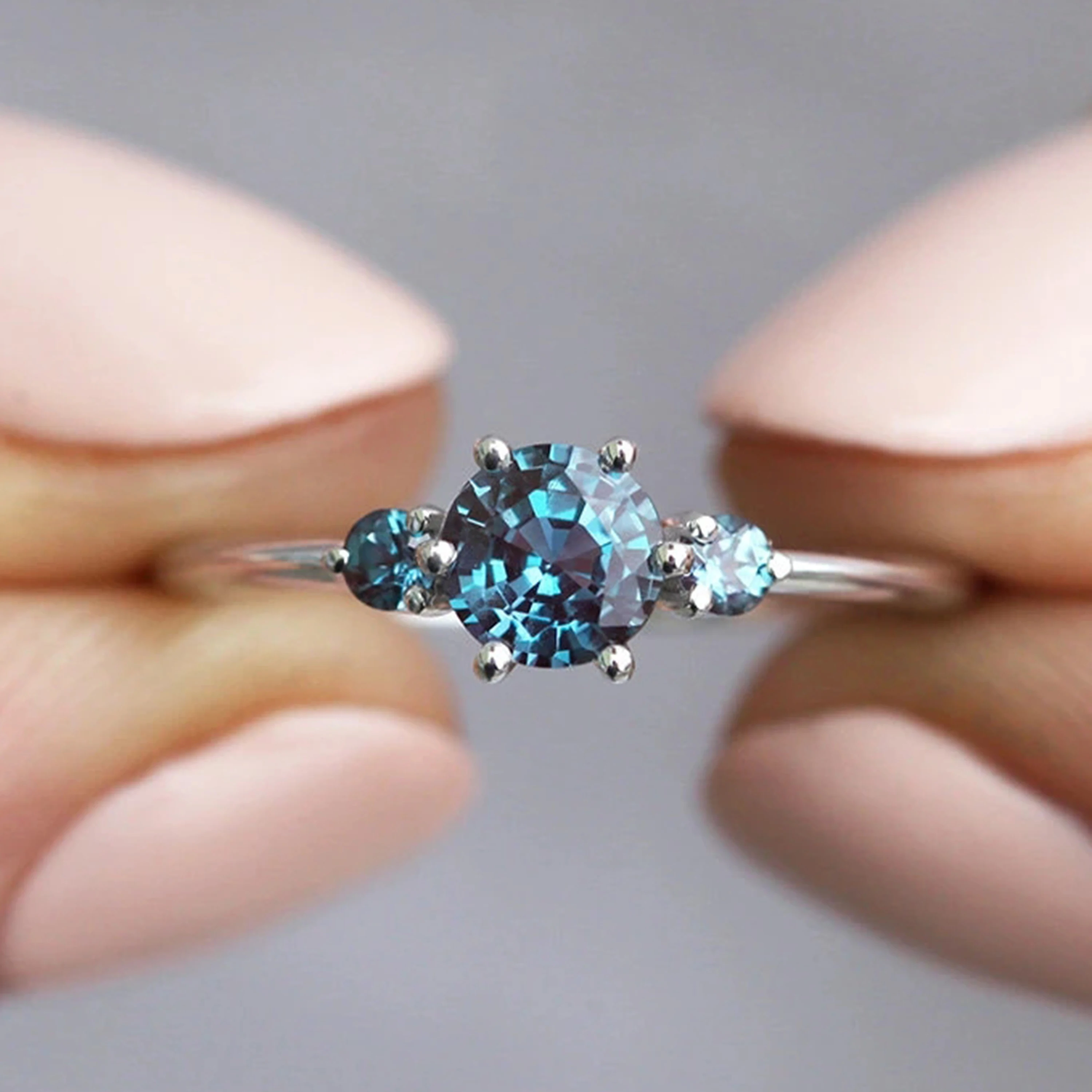 Promise Ring Popular Round Cut  925 Sterling Silver Lab Alexanderite Jewelry White CZ Jewelry Ladies Ring