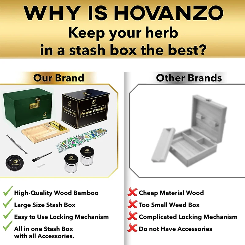 Smell Proof Locking Storage Container without Rolling Tray Wood Box for Herbs and Accessories Large Stash Box Storage Box Wooden