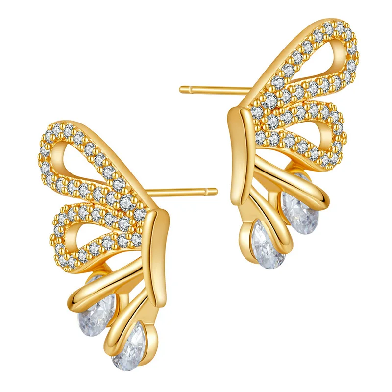 Creative Design Exquisite Symmetry Butterfly Earrings 18K Gold Plated Classy Women Earrings