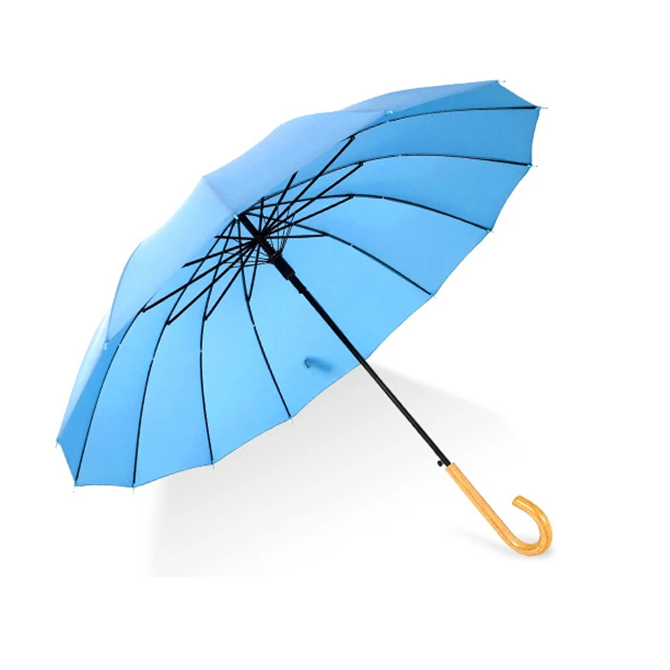 16K Customize Curved Wood Handle Straight Umbrella