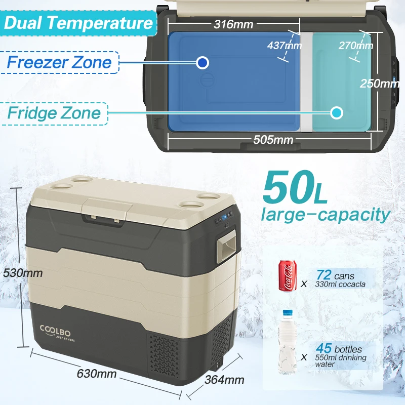 Coolbo USB Control Dual Zone Design AW52 Portable Fridge Freezer Cooler Box For SUV Truck RV