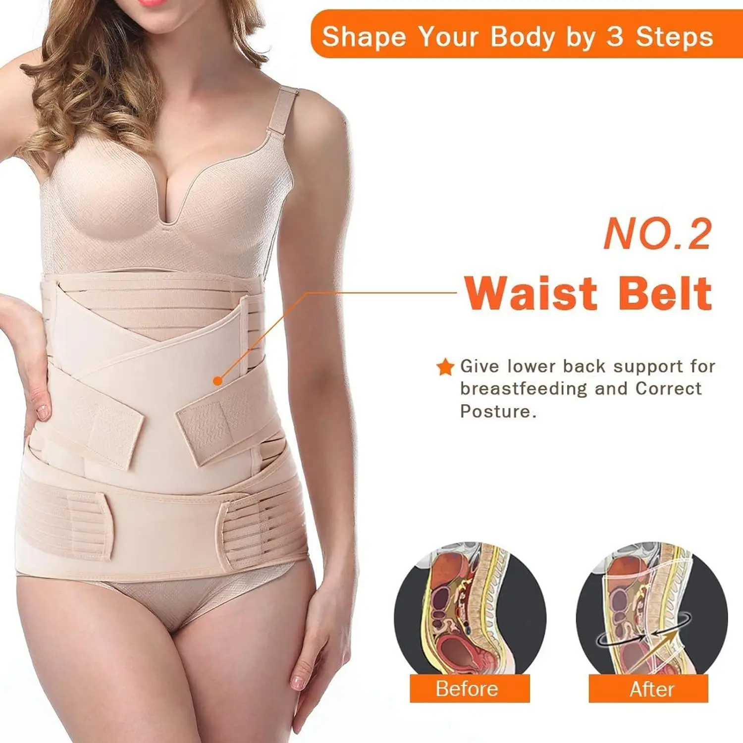3 in 1 Postpartum Belly Band Wrap Support Recovery Girdles Abdominer Binder Post Surgery BellyWaistPelvis Support Belt & Back Br