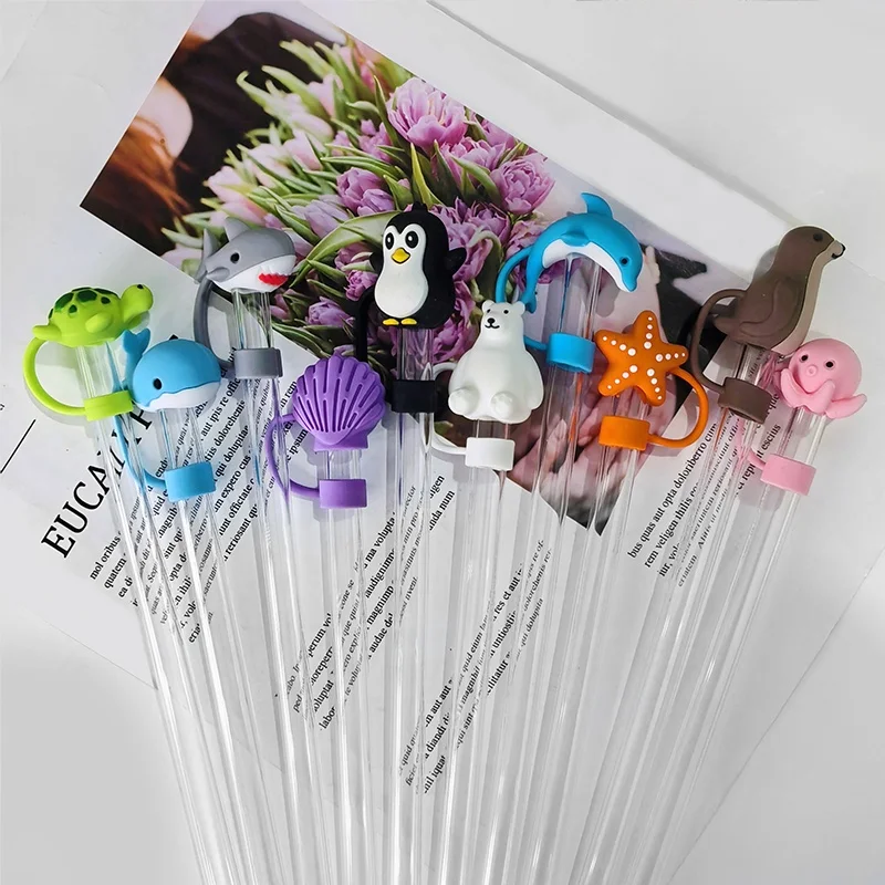 Eco-Friendly Silicone Straw cover Topper Dust-proof Boot with Charming Marine Animal Design Wine Beer Bar Accessories