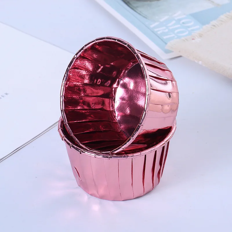 Manufacture Metallic Curled Baking Paper cup Coated high-temperature Aluminum Foil Cupcake liners For Party