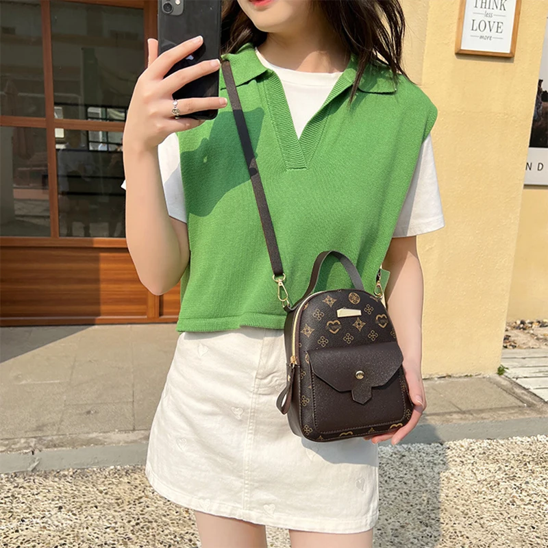 Wholesale PU Leather Cheap Vintage Females Printing Pattern Casual Adjustable Small 2024 Backpacks