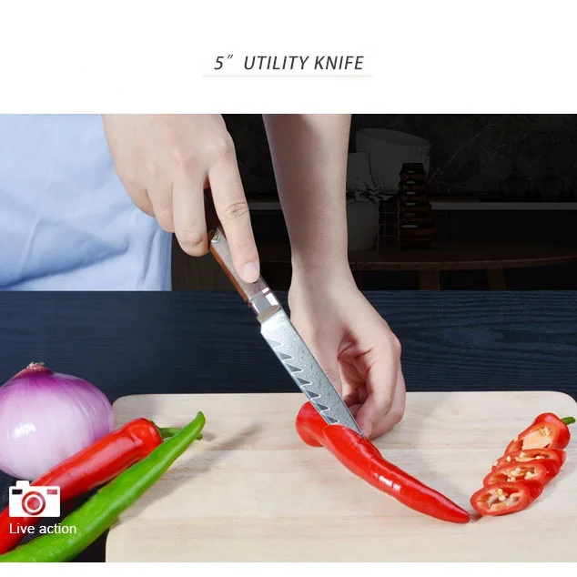 Chef Knife with Etched Damascus High Carbon Stainless Steel Knife  VG-10 Damascus Steel Chef Knife